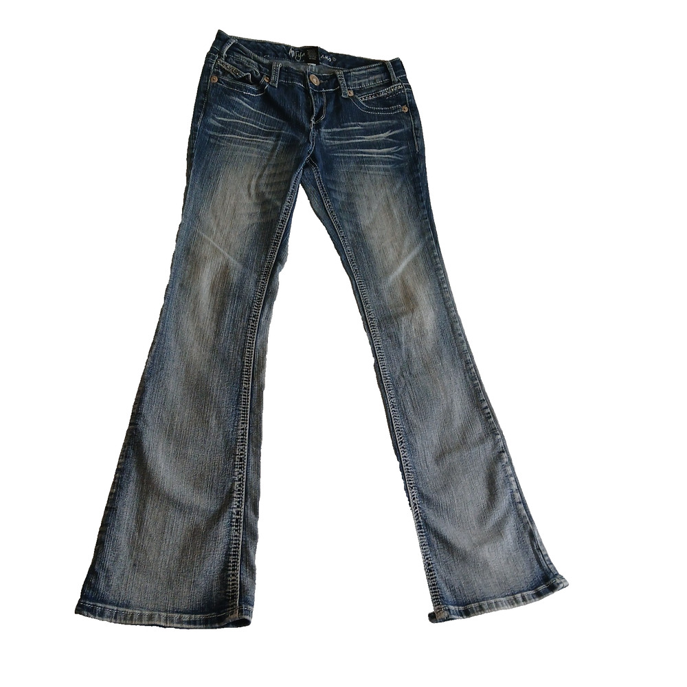 Ariya Jeans Women's 5/6 Blue Light Washed Bootcut Embroidered Studs Stretch Y2K